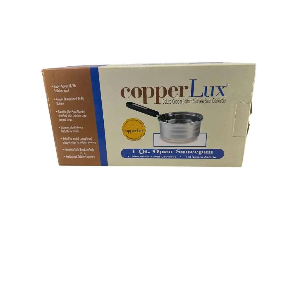 Vintage CopperLux 1 Qt Stainless Steel Open Saucepan, New in Box